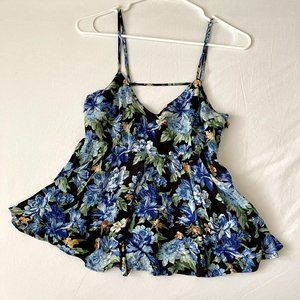 Forever 21 Blue Floral Peplum Tank Top S